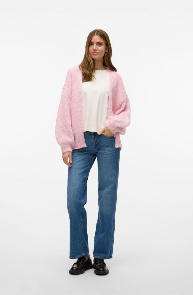 vmmaybe ls open cardigan parfait pink