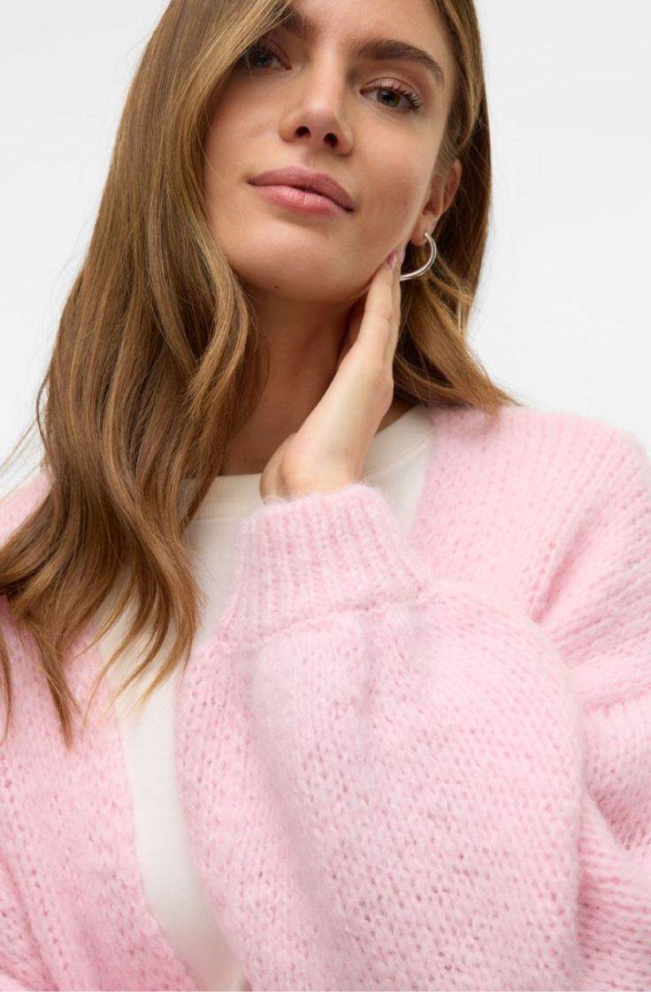 vmmaybe ls open cardigan parfait pink