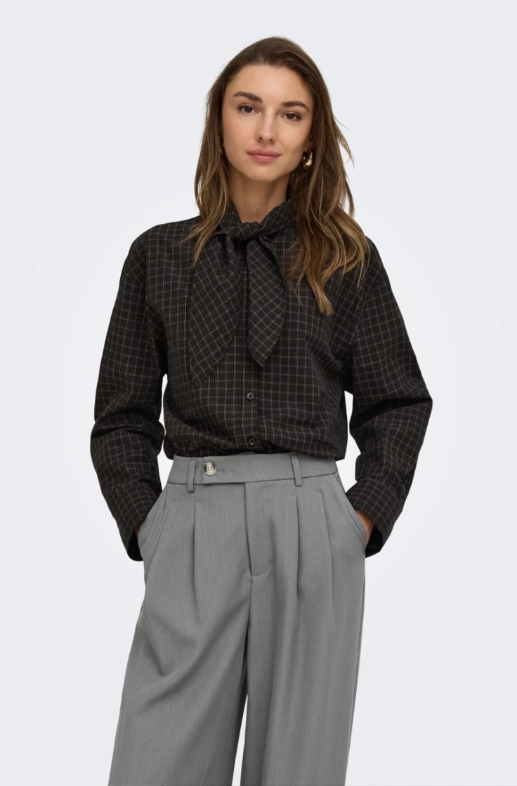 onlmaya check bow shirt wvn black grey