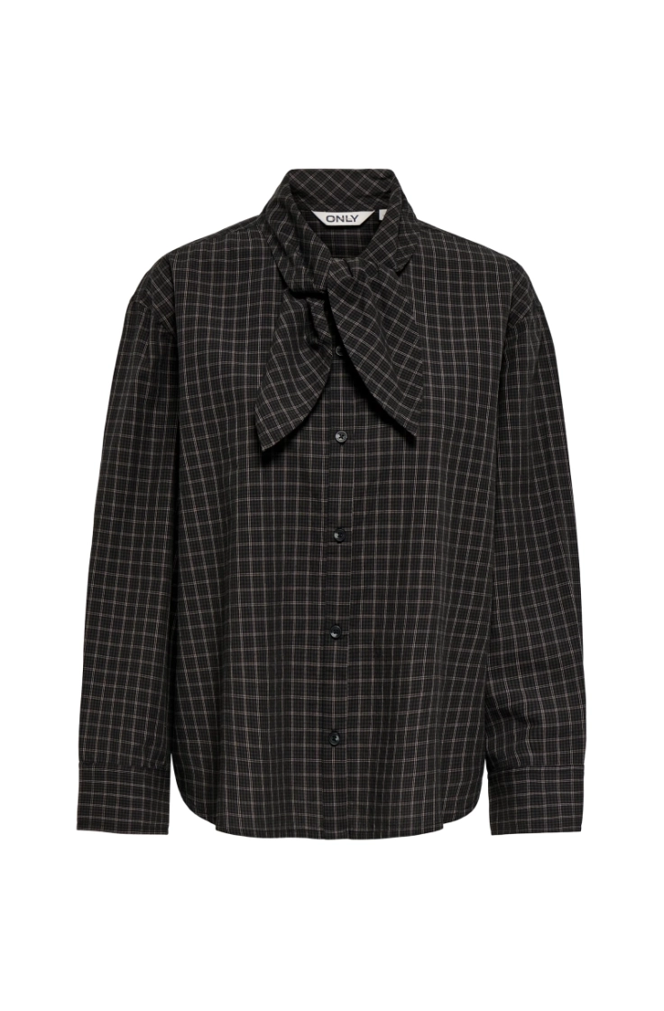 onlmaya check bow shirt wvn black grey